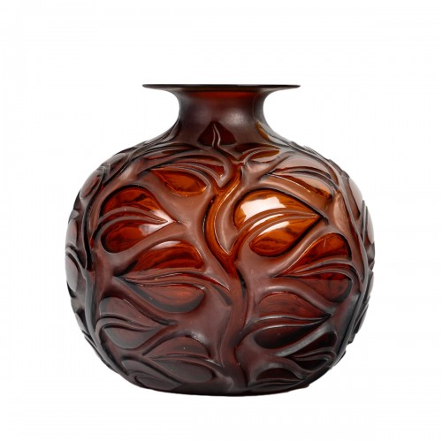 1926 René Lalique - Vase Sophora Verre Rouge Ambré