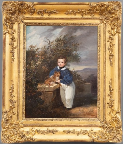 Théophile Charon-Lémérillon (1807–1873) - Portrait en pied d’un enfant avec son chien