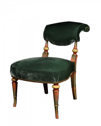 Chaise en bois polychrome et velours - Fin XIXe siècle