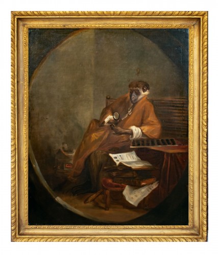 Le singe collectionneur, école française du 18e siècle entourage de Chardin 