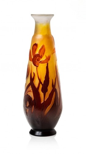 Émile Gallé, Vase verre multicouche aux tulipes, Art Nouveau