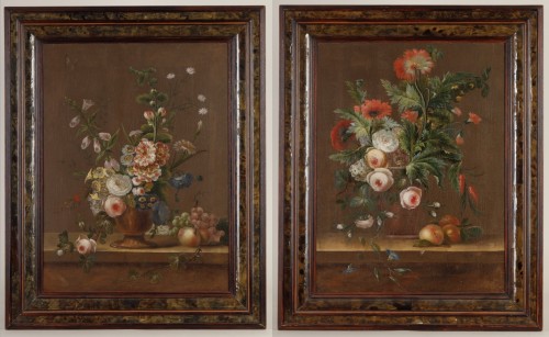 Paire de natures mortes de fleurs vers 1800 - Attribués à Antoine Berjon (Lyon 1754-1843)