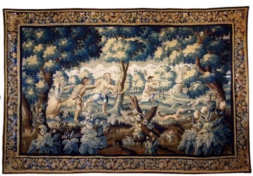 Grande tapisserie d’Aubusson « La chasse au renard », début du XVIIIe