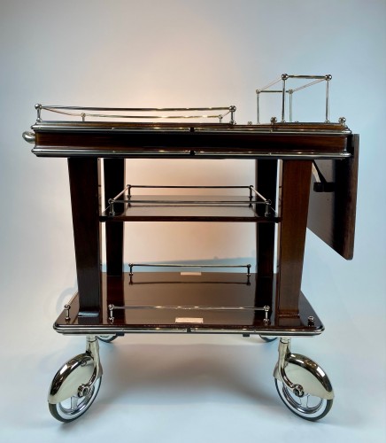 Chariot-bar en metal chromé et bois laqué par Henri Beard - Art Déco