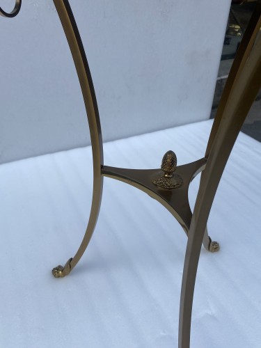 1990? Maison Charles Bronze Pedestal Table + Geometric Patterned Tray Ø 60  - 