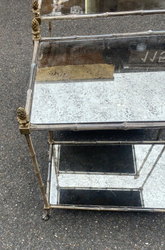 Antiquités - Maison Baguès vers 1950 - Paire de tables en bronze argenté et miroir oxydé vieilli