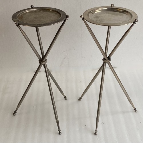 Pair Of Silver Bronze Tripod Pedestal Table circa 1960 - Furniture Style 50