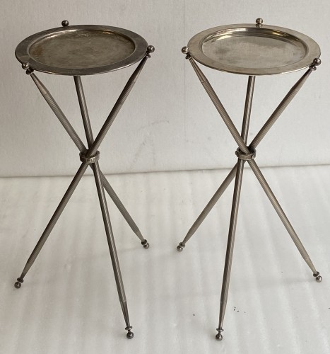Furniture  - Pair Of Silver Bronze Tripod Pedestal Table circa 1960