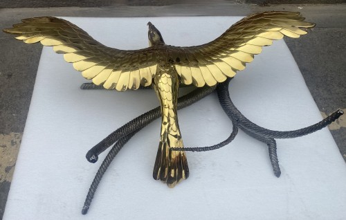 Coffee Table Chervet Eagle With Spread Wings Brass and Iron Signed -1970 - 50