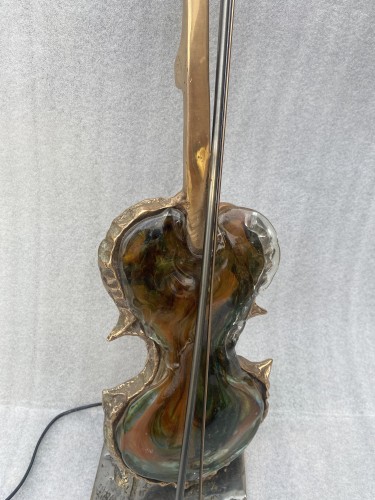 Lampe violon en bronze et pate de verre signée Yves Lohe circa 1970 - Sculpture Style Années 50-60