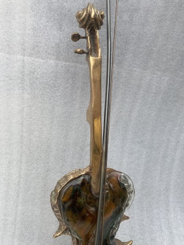 Lampe violon en bronze et pate de verre signée Yves Lohe circa 1970 - ABC Pascal