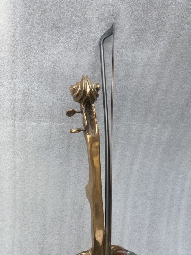 Lampe violon en bronze et pate de verre signée Yves Lohe circa 1970 - Années 50-60