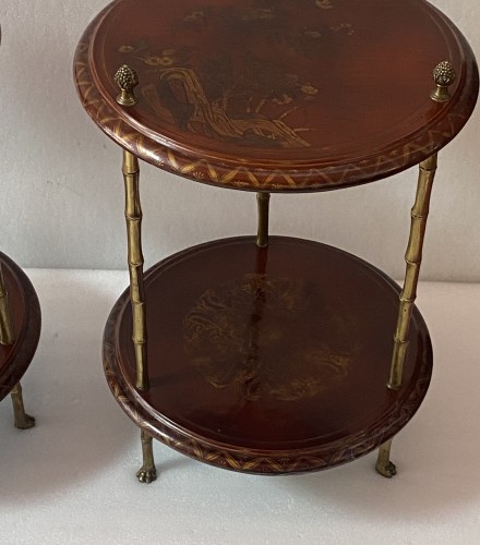 Antiquités - Pedestal Pair Of Table Bamboo Decor Gilt Bronze China  Circa 1950/70