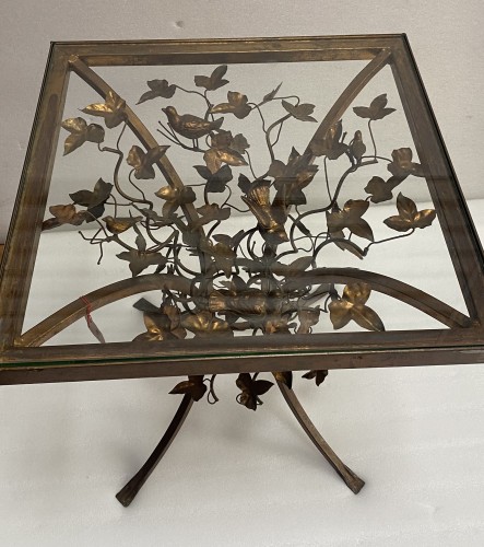 Patinated Iron Pedestal Table Decor Plant With Birds - Furniture Style 50