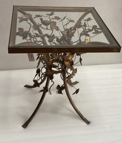 Patinated Iron Pedestal Table Decor Plant With Birds - 