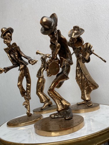 The Jazz Band’ 4 Bronze Sculptures, Signed LOHE Circa 1970 - 