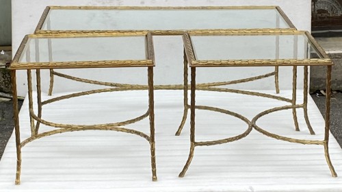 Coffee Table + 2 Bronze Ends Of Sofa  Palm Tree Model 1970 - Furniture Style 50