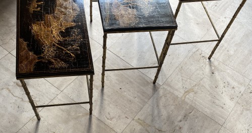 20th century - Series Of 3 Maison Baguès Nesting Tables In Gilt And Patinated Bronze 1950&#039;