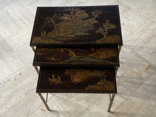 Antiquités - Series Of 3 Maison Baguès Nesting Tables In Gilt And Patinated Bronze 1950&#039;