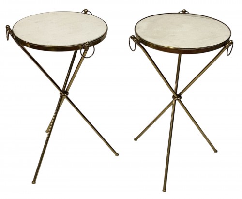 Pair of Gilt Brass And Carrara Marble Pedestal Tables  circa1950