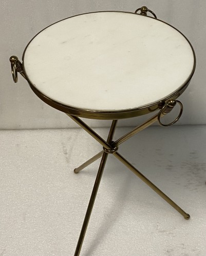 Furniture  - Pair of Gilt Brass And Carrara Marble Pedestal Tables  circa1950