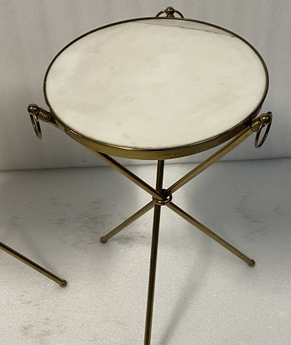 Pair of Gilt Brass And Carrara Marble Pedestal Tables  circa1950 - 