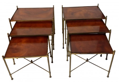 Maison Baguès - Pair Of Series Of Nesting Tables Gilt Bronze,Trays Bakelite