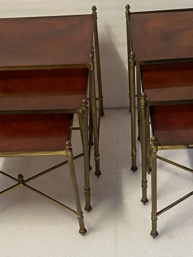 20th century - Maison Baguès - Pair Of Series Of Nesting Tables Gilt Bronze,Trays Bakelite