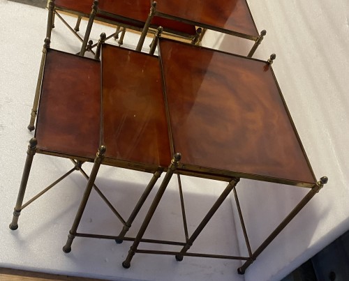 Antiquités - Maison Baguès - Pair Of Series Of Nesting Tables Gilt Bronze,Trays Bakelite