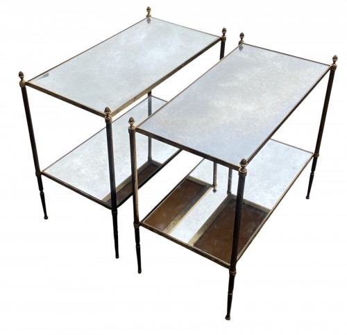 Pair of Square Side Tables Maison Baguès Mirror Trays Oxidized 34 X 64 cm