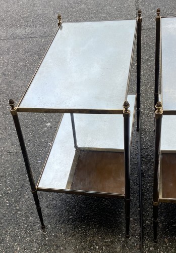 Pair of Square Side Tables Maison Baguès Mirror Trays Oxidized 34 X 64 cm - 