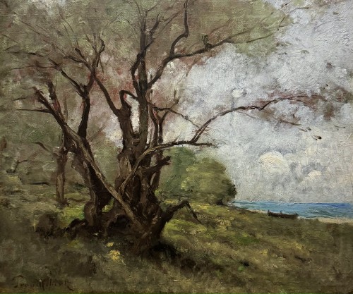 Paul Désiré TROUILLEBERT (1829-1900), An olive Tree on the sea at Menton