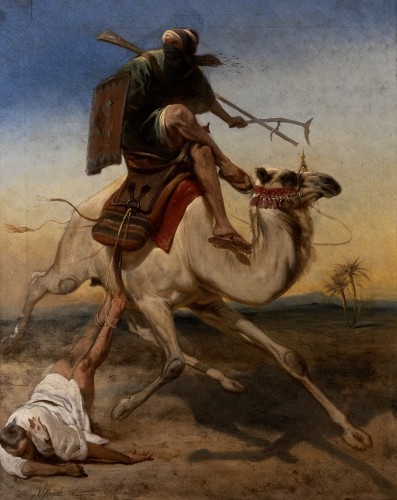 Tuareg on his dromedary dragging a prisoner -  Alfred COUVERCHEL (1834 - 18