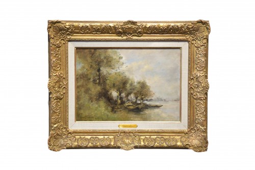 Paul Désiré Trouillebert (1829-1900), Barques sur les bords de Loire - Paintings & Drawings Style Napoléon III