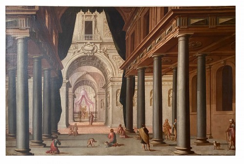 Scene in a palace, large 18th century spanish painting