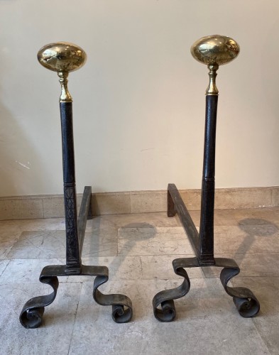 Pair Of Large 18th Century Andirons - Architectural & Garden Style Louis XIV