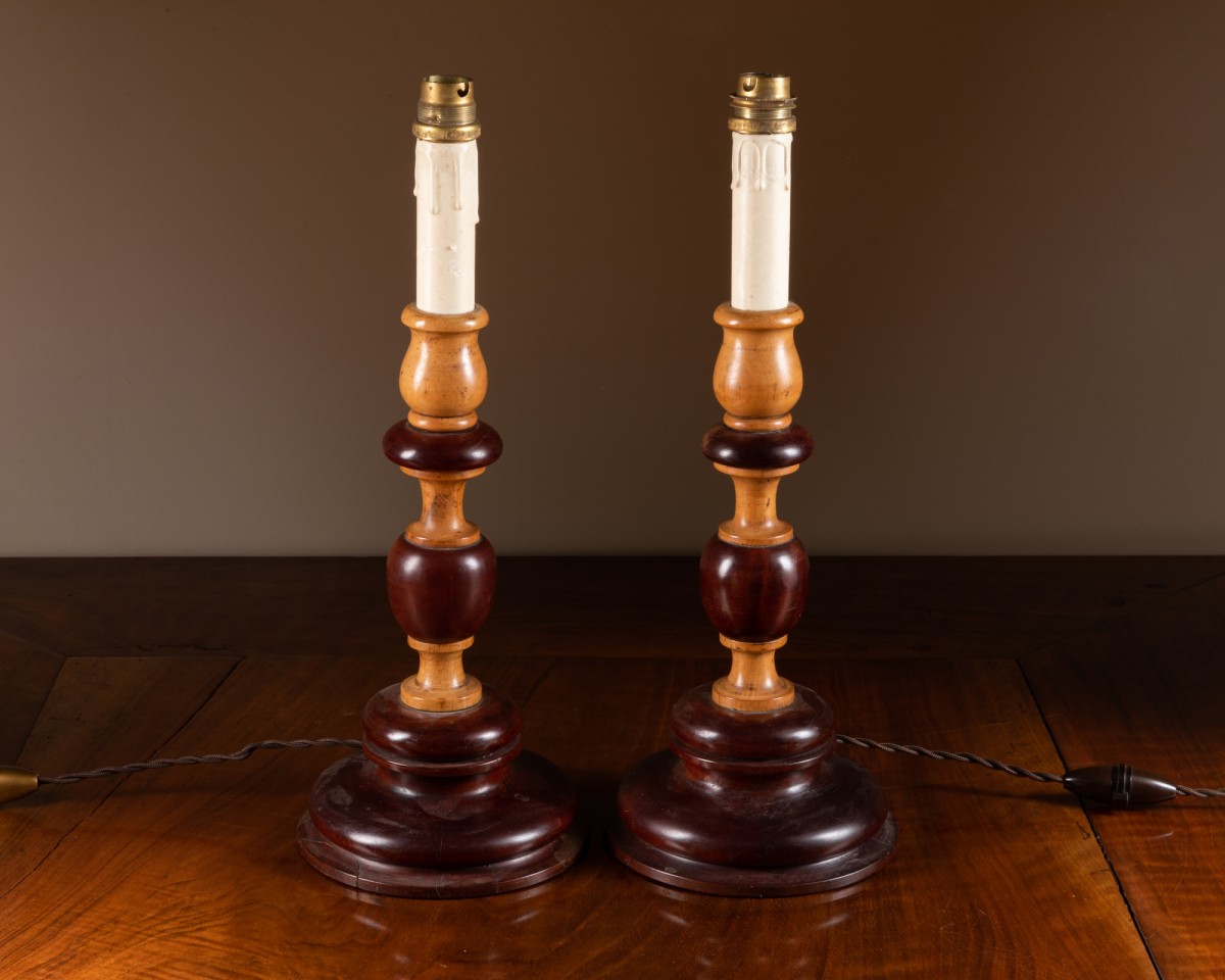 Pair of 19th century turned wood candlesticks - Ref.96416