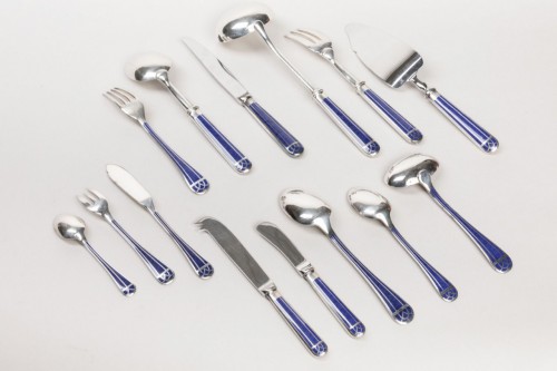 Christofle -  “Talisman blue lacquer” 144-piece cutlery tray - silverware & tableware Style 