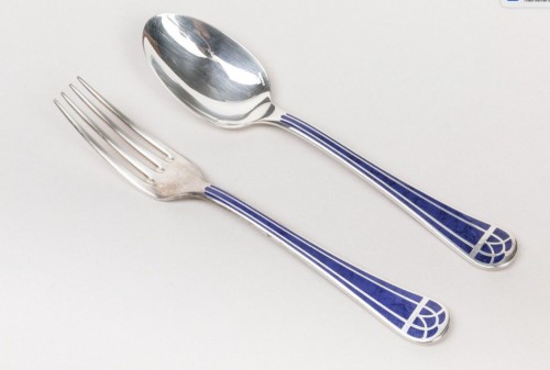 Christofle -  “Talisman blue lacquer” 144-piece cutlery tray - 