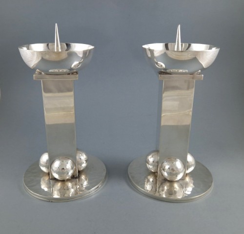 Jean Despres: - Pair Of Silver Plate Candlesticks - silverware & tableware Style 
