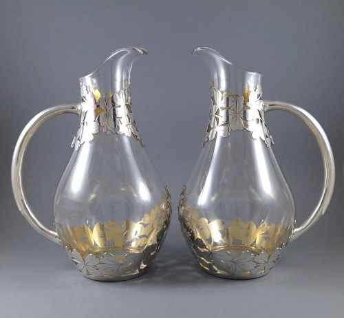 Paire de verseuses en verre et argent massif - silverware & tableware Style Art nouveau