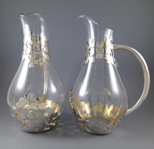 silverware & tableware  - Paire de verseuses en verre et argent massif