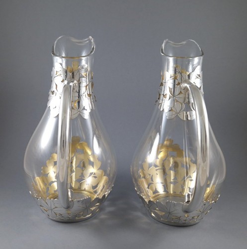 Paire de verseuses en verre et argent massif - Art nouveau