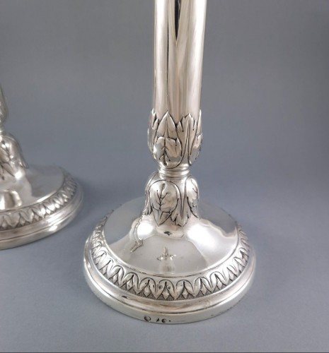 Pair Of Sterling Silver Candlesticks hallmark city of Mons - silverware & tableware Style Restauration - Charles X