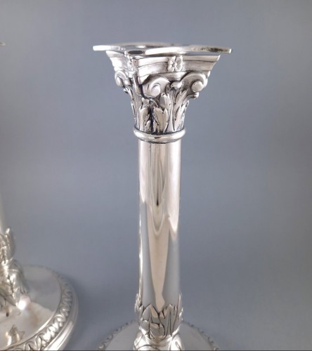 silverware & tableware  - Pair Of Sterling Silver Candlesticks hallmark city of Mons