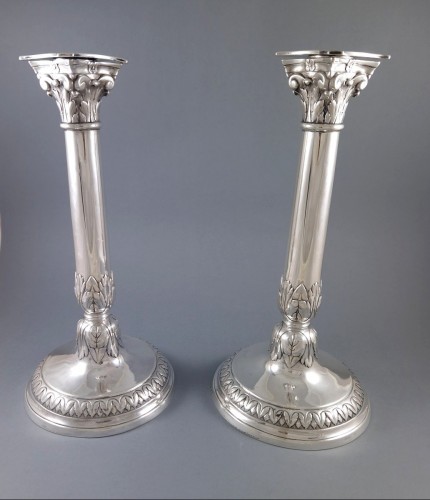 19th century - Pair Of Sterling Silver Candlesticks hallmark city of Mons