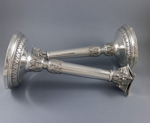 Antiquités - Pair Of Sterling Silver Candlesticks hallmark city of Mons