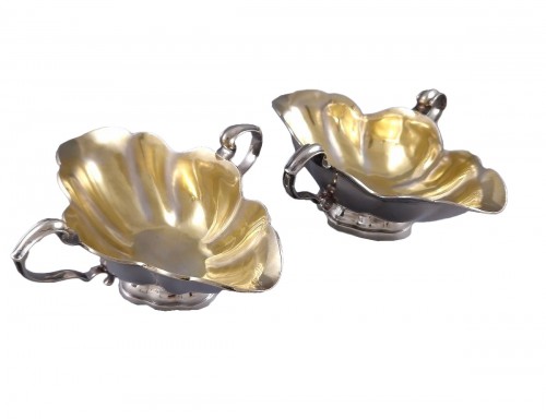 Pair Of Sterling Silver And Gilt Sauce Boats Belgium Malines 1759