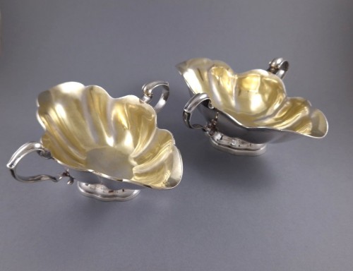 Pair Of Sterling Silver And Gilt Sauce Boats Belgium Malines 1759 - silverware & tableware Style 