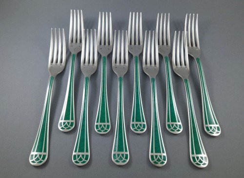 silverware & tableware  - Christofle  - Talisman 60 piece Silver plated Metal And Green Chinese Lacque